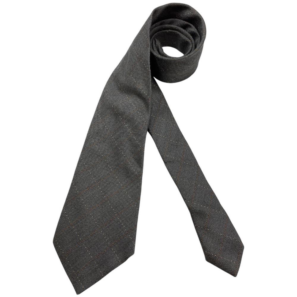 CORNELIANI Gray Tartan Silk Wool LUXURY Tie ITALY